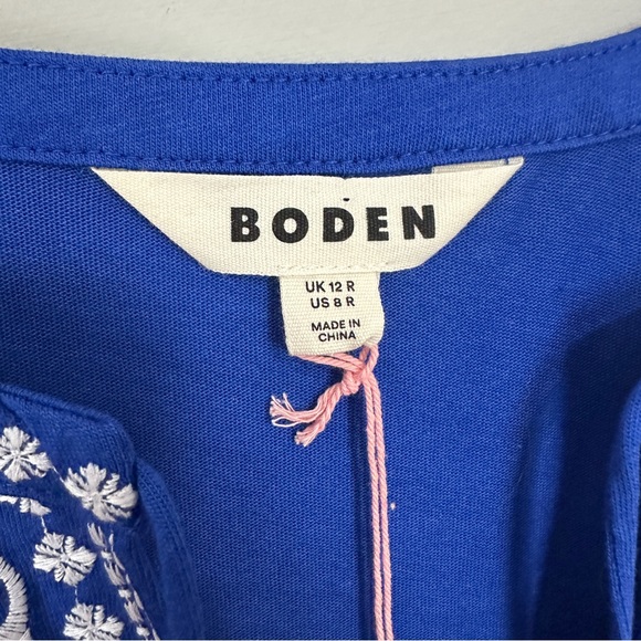 Boden Embroidered Notch Neck Midi Maxi Dress Bright Blue NEW 8 - Picture 5 of 12